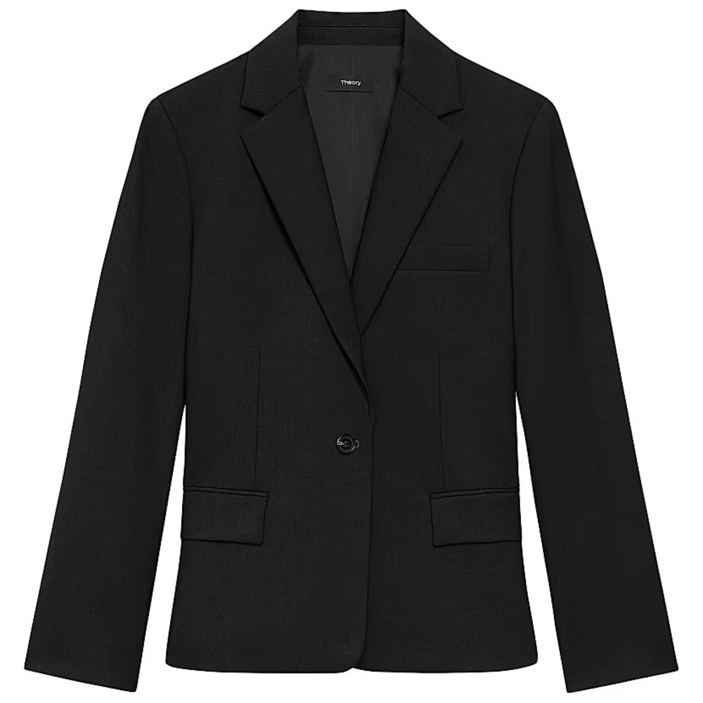 Theory Women’s Classic Single Button Wool Blazer in Black Size 2